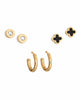 Crystal Round Studs, Gold Mini Hoop & Black Clover Studs Earrings Combo Set of Three