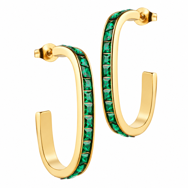 Premium Emerald Green Cubic Zirconia Curved Hoop Earrings