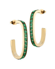Premium Emerald Green Cubic Zirconia Curved Hoop Earrings