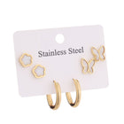 White Clover, Mini Hoop & Butterfly Outline Studs Earrings Combo Set of Three