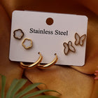 White Clover, Mini Hoop & Butterfly Outline Studs Earrings Combo Set of Three