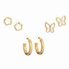 White Clover, Mini Hoop & Butterfly Outline Studs Earrings Combo Set of Three