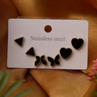 Triangle, Butterfly & Heart Black Stud Earrings Combo Set of Three