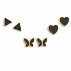 Triangle, Butterfly & Heart Black Stud Earrings Combo Set of Three