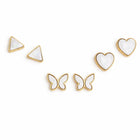 Triangle, Butterfly & Heart White Stud Earrings Combo Set of Three