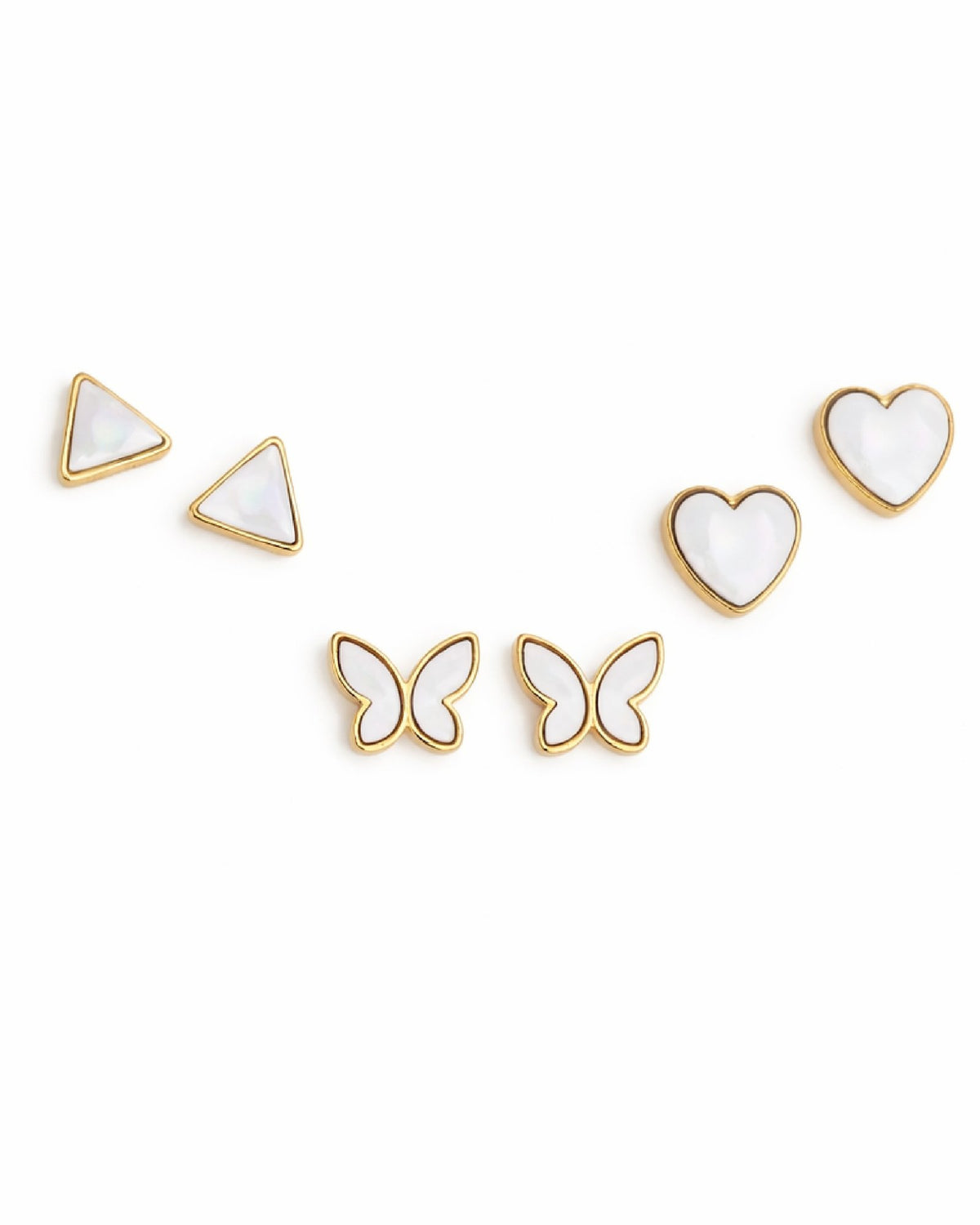 Triangle, Butterfly & Heart White Stud Earrings Combo Set of Three