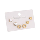 Silver Heart, Crystal & Gold Matte Heart Stud Earrings Combo Set of Three