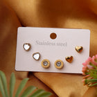Silver Heart, Crystal & Gold Matte Heart Stud Earrings Combo Set of Three