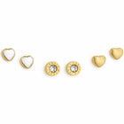 Silver Heart, Crystal & Gold Matte Heart Stud Earrings Combo Set of Three