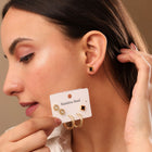 Crystal Round Studs, Gold Mini Hoop & Black Clover Studs Earrings Combo Set of Three