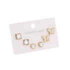 Crystal Square, White Heart & Butterfly Outline Studs Earrings Combo Set of Three