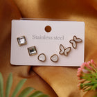Crystal Square, White Heart & Butterfly Outline Studs Earrings Combo Set of Three