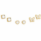 Crystal Square, White Heart & Butterfly Outline Studs Earrings Combo Set of Three