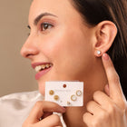 Gold Daisy, Sparkling Crystal Stud Earrings & White Mother-of-Pearl Round Studs Combo Set of Three