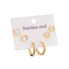 White Square, Gold Mini Hoop & Roman Numeral Circle Studs Earrings Combo Set of Three