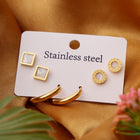 White Square, Gold Mini Hoop & Roman Numeral Circle Studs Earrings Combo Set of Three