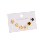 Daisy Studs, Crystal Roman Numeral & Black Enamel Round Stud Earrings Combo Set of Three
