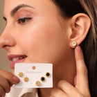 Daisy Studs, Crystal Roman Numeral & Black Enamel Round Stud Earrings Combo Set of Three