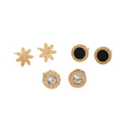 Daisy Studs, Crystal Roman Numeral & Black Enamel Round Stud Earrings Combo Set of Three