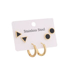 Black Triangle Studs, Gold Mini Hoop & Black Enamel Round Studs Earrings Combo Set of Three