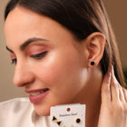 Black Triangle Studs, Gold Mini Hoop & Black Enamel Round Studs Earrings Combo Set of Three