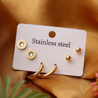 Crystal Round, Gold Mini Hoop & Gold Ball Studs Studs Earrings Combo Set of Three