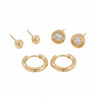 Crystal Round, Gold Mini Hoop & Gold Ball Studs Studs Earrings Combo Set of Three