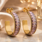 Premium Pink Cubic Zirconia Curved Hoop Earrings