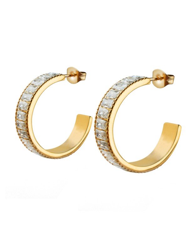 Premium Crystal Row Curved Hoop Earrings