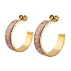 Premium Pink Cubic Zirconia Curved Hoop Earrings