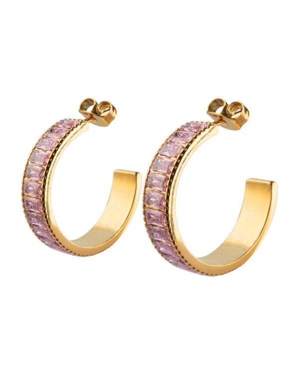 Premium Pink Cubic Zirconia Curved Hoop Earrings