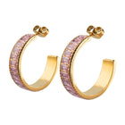 Premium Pink Cubic Zirconia Curved Hoop Earrings