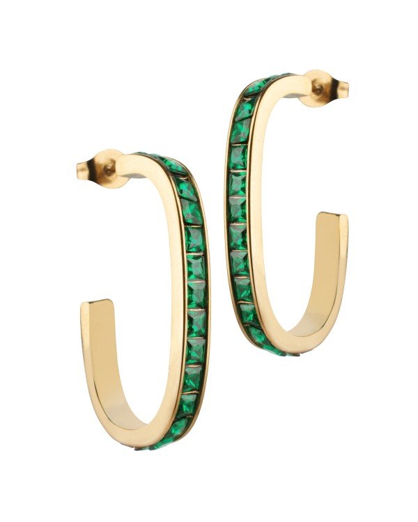Premium Emerald Green Cubic Zirconia Curved Hoop Earrings